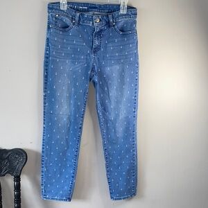 Chic Blue Ankle Jeans with Nautical Print